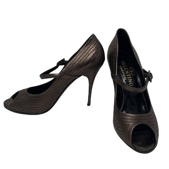 Valentino Garavani gold open toes Mary Janes heel shoes size 8.5 - Picture 7 of 11